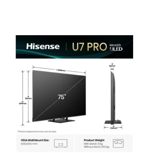 HISENSE 75 U7Q PRO MINILED 4K UHD SMART 165